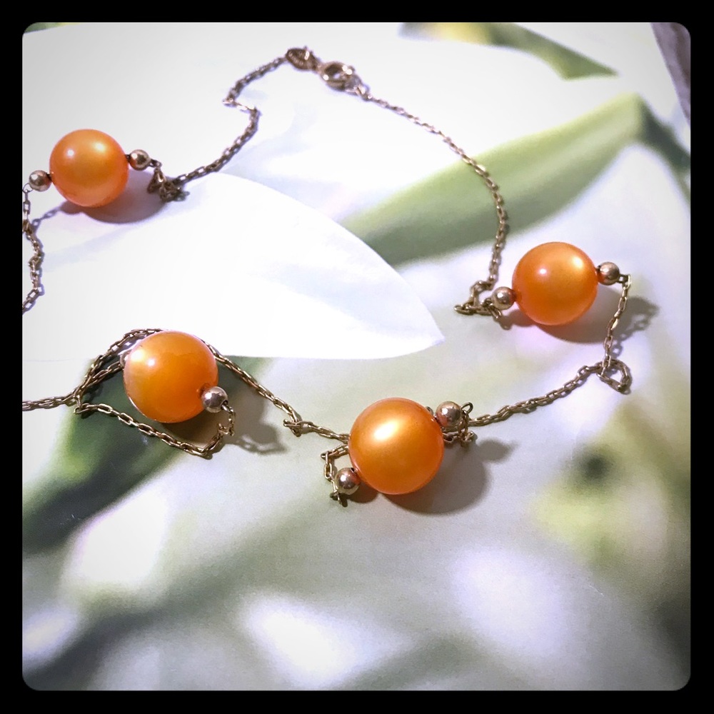 Vintage Celebrity NY gold tone chain, peach tone🌷